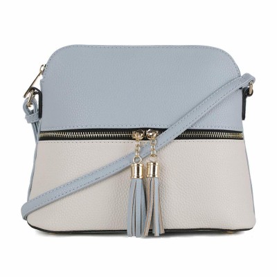 AM3031P-LIGHT BLUE/IVORY DOME VEGAN LEATHER CROSSBODY BAG